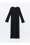 Black Crew Neck Plain Long Sleeve Dress - 5