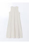 Trendlucky Oval Collar Plain Linen Blend Dress with Difference - 7
