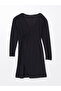 Black Double Breasted Collar Shiny Dress - 5