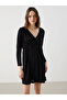 Black Double Breasted Collar Shiny Dress - 2