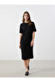 Lcw Comfort Black Crew Neck Textured Women's Dress