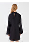 Black Mock Neck Straight Long Sleeve A-Line Dress - 5