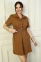 A Pleat Dress with Button Front Short Sleeve Belt