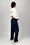 Women's Soft Textured Cotton Elastic Waist Loose Leg Oversize Sweatpants Pajama Bottoms Navy Blue - 3