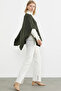 Loose Cut V-Neck Knitwear Poncho - Khaki - 4