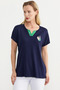 بلوزة محبوكة مطرزة باللون الأزرق الداكن - 2