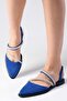 Poppy Cobalt Blue Suede Stoned Women's Flats Daily Flat Shoes - 6