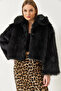 Women's Black Collared Faux Fur Lined Coat 38120 60251969