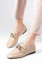 Dakota Genuine Leather Tan Chain Accessory Blunt Toe Women's Loafer Shoes - 4