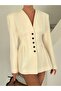Ecru Black Buttoned Design Stamp Jacket - 5