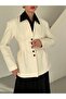 Ecru Black Buttoned Design Stamp Jacket - 2