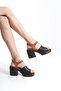 Genuine Leather Black Tan 10 cm Platform Orthopedic Single Strap Women's Sandals - 4