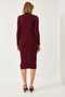 Women's Burgundy Corded Buttoned Knitwear Dress 20247561 - 7