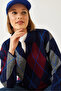 Women's Navy Blue Anthracite Polo Collar Patterned Knitwear Sweater 20247580 - 5