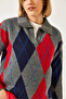 Women's Anthracite Navy Blue Polo Collar Patterned Knitwear Sweater 20247580 - 5