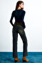 Yensı Women's Viscose Lycra Long Sleeve Navy Blue Blouse with Crew Neck Front Stitching Detail - 6
