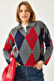 Women's Anthracite Navy Blue Polo Collar Patterned Knitwear Sweater 20247580 - 2