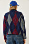 Women's Navy Blue Anthracite Polo Collar Patterned Knitwear Sweater 20247580 - 6