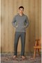 Men's Hooded Orange Detailed Gray T-shirt Pajama Set 4714