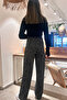Black Women's Winter Snowflake Patterned Waist Velcro Palazzo Trousers - 6