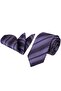 Purple Beige Brown Striped Gift Boxed Tie Handkerchief Set - 2