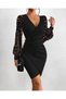 New Season Women's Sequin Sequin and Button Detail Crepe Fabric Stylish Dress