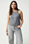 Katerbb Women's One Shoulder Knot Detail Sleeveless Gray Plus Size Blouse
