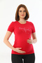 Red Maternity Blouse Special Design Printed Glitter Detailed Cotton Stretchy Fabric - 4