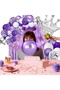 Purple Confetti with Balloons for Women Girlssilver Crown Foil,Purple Fringe Backphone Birthday Party Set Ornament - 2