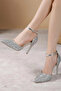 Lady Silver Satin Crystal Stone Broken Glass 9cm Heel Pointed Toe Wedding Engagement Shoes Stiletto - 3