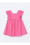 Pink Square Collar Linen Look Girl's Dress - 3