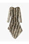 Asymmetrical Snakeskin Print Draped Long Sleeve Tulle Dress - 3