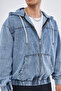 Men's Zippered Hooded Denim Fabric Sweatshirt, Oversize 100% Cotton, Kangaroo Pocket - 5