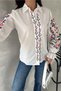 Women's White Floral Embroidery Embroidered Cotton Shirt - 3