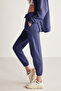Carroline Women's Embroidery Embroidered Relaxed Tight Leg Organic Cotton Navy Blue Sweatpants - 3
