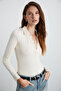 Sayda Women's Viscose Blended Polo Neck Slim Fit Ecru Blouse