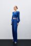 Pleated Satin Crepe Trousers - Indigo - 3