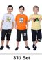 3-Piece Dino Rock-Sum-Gamer Printed Boys' Short Sleeve Double Pocket Capri Bottom-Top Suit