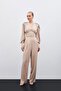 Pleated satin crepe trousers - beige
