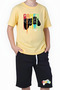 3-Piece Dino Rock-Sum-Gamer Printed Boys' Short Sleeve Double Pocket Capri Bottom-Top Suit - 7