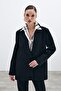 Front Single Button Long Jacket - Black