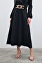 Satin Crepe Skirt with Waist Accessories - Black - 5