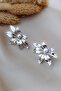 Silver Shiny Natural Form Pearl Flower Detailed Modern Earrings - 4