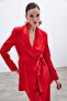 Belted Long Coat - Red