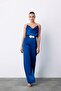 Casual Crepe Satin Trousers - Sax Blue
