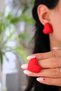 Handmade Fluffy Heart Earrings made of Polymer Clay, Red Women's Earrings - 5
