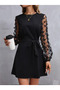 New Season Women's Long Sleeve Crew Neck Sleeves Tulle Butterfly Detail Imported Crepe Dress - 4