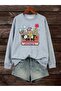 Women's Gray Cassette Flower Pot Printed Crew Neck Oversize Sweatshirt