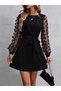 New Season Women's Long Sleeve Crew Neck Sleeves Tulle Butterfly Detail Imported Crepe Dress - 5