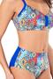 Black and White Patterned Women's Bikini Set with High Waist Support - 5